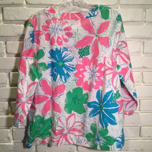 Talbots Lace Embroidered Bib Anguilla Floral Tunic Top XL Petite - Picture 4 of 5